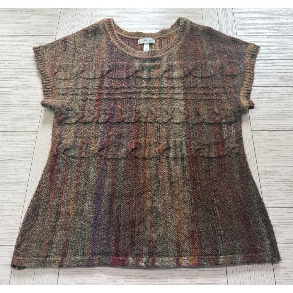 Dressbarn Women Boxy Cable Knit Sleeveless Fall Sweater XL Brown Aubergine Boho